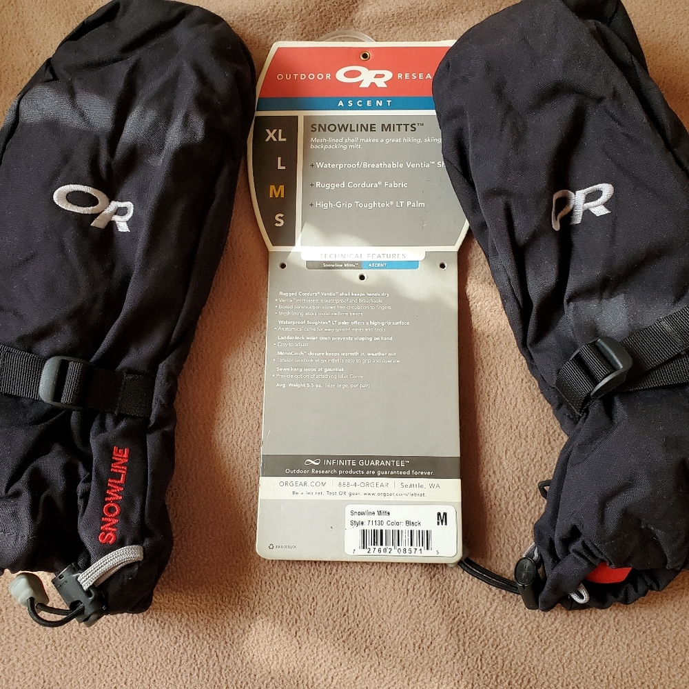 Outdoor Research Snowline Waterproof Shell Mitts, Black Medium